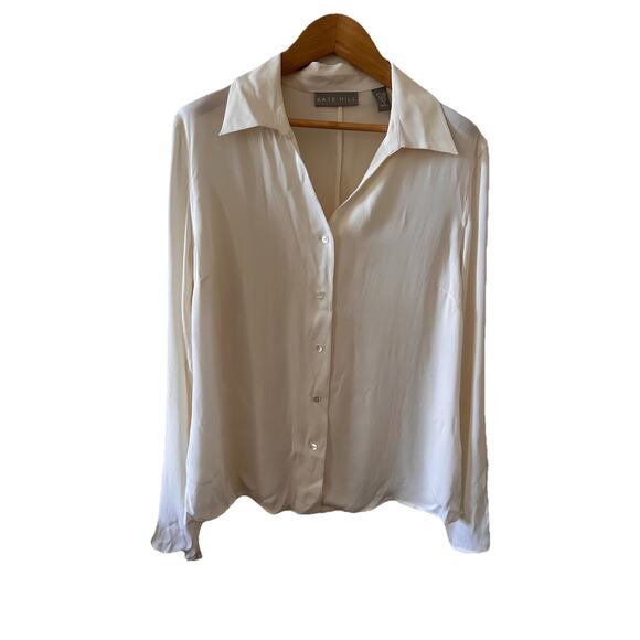 Kate Hill Tops - NWT Kate Hill White Linen Blend Button Up Blouse Long Sleeve | 8
